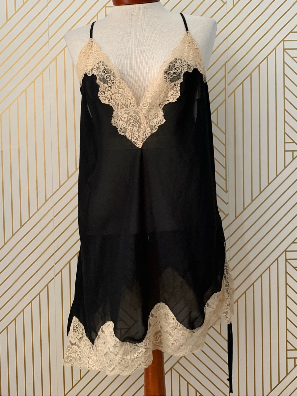 Vintage Chiffon Lace Trim romantic Cami camisole slip dress night gown feminine